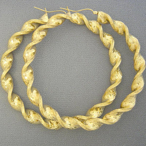 3-inch 10k yellow gold 8mm thick twisted round hoop earrings with clip closure