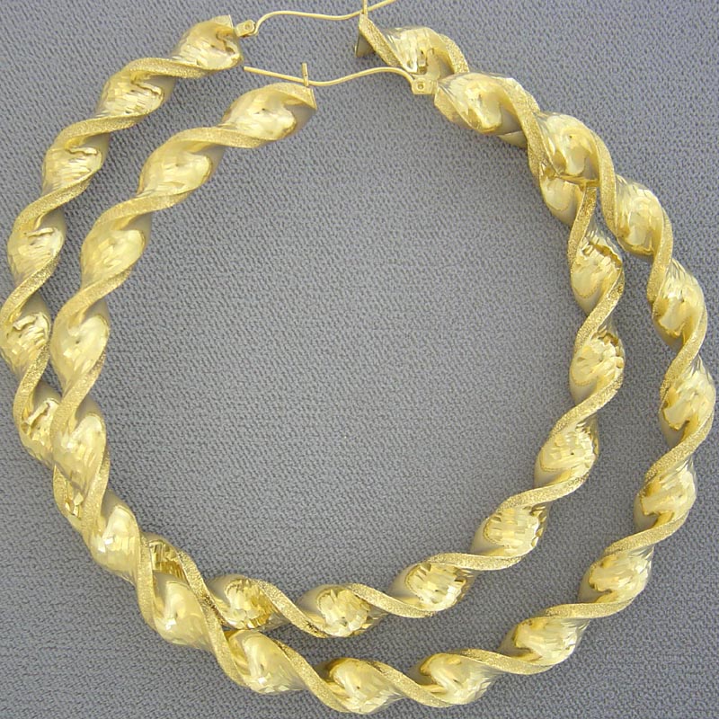 Extra Large 10k Real Gold mm Twisted Round Hollow Thick Hoop Earrings inches