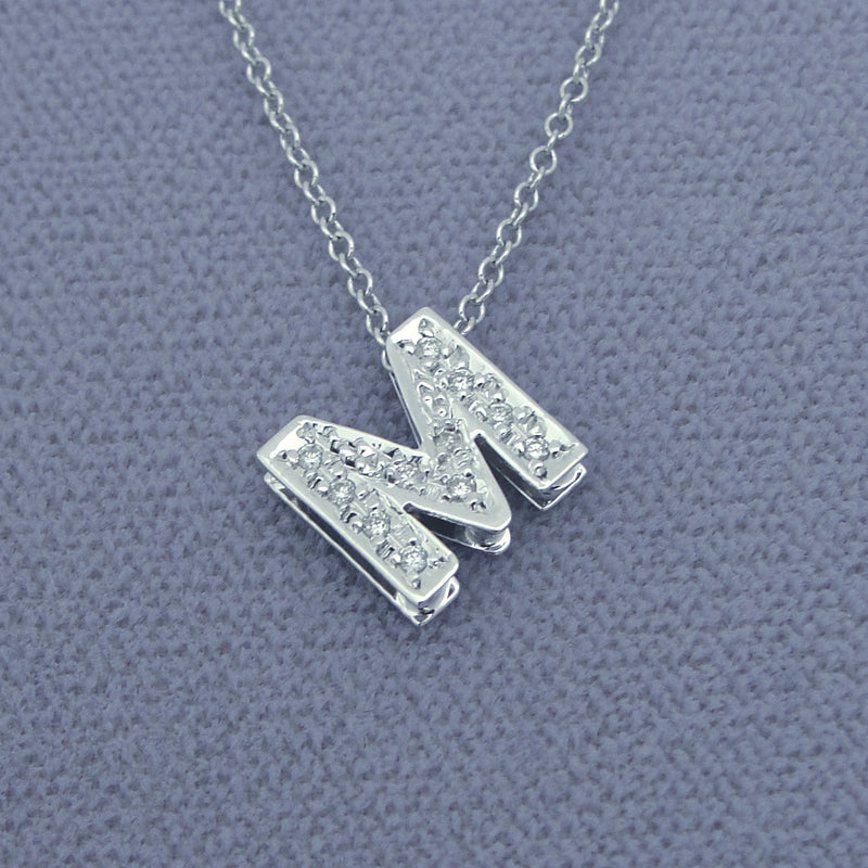 Side view of 3D double plate diamond initial pendant showing double-layer thickness and hidden chain bail