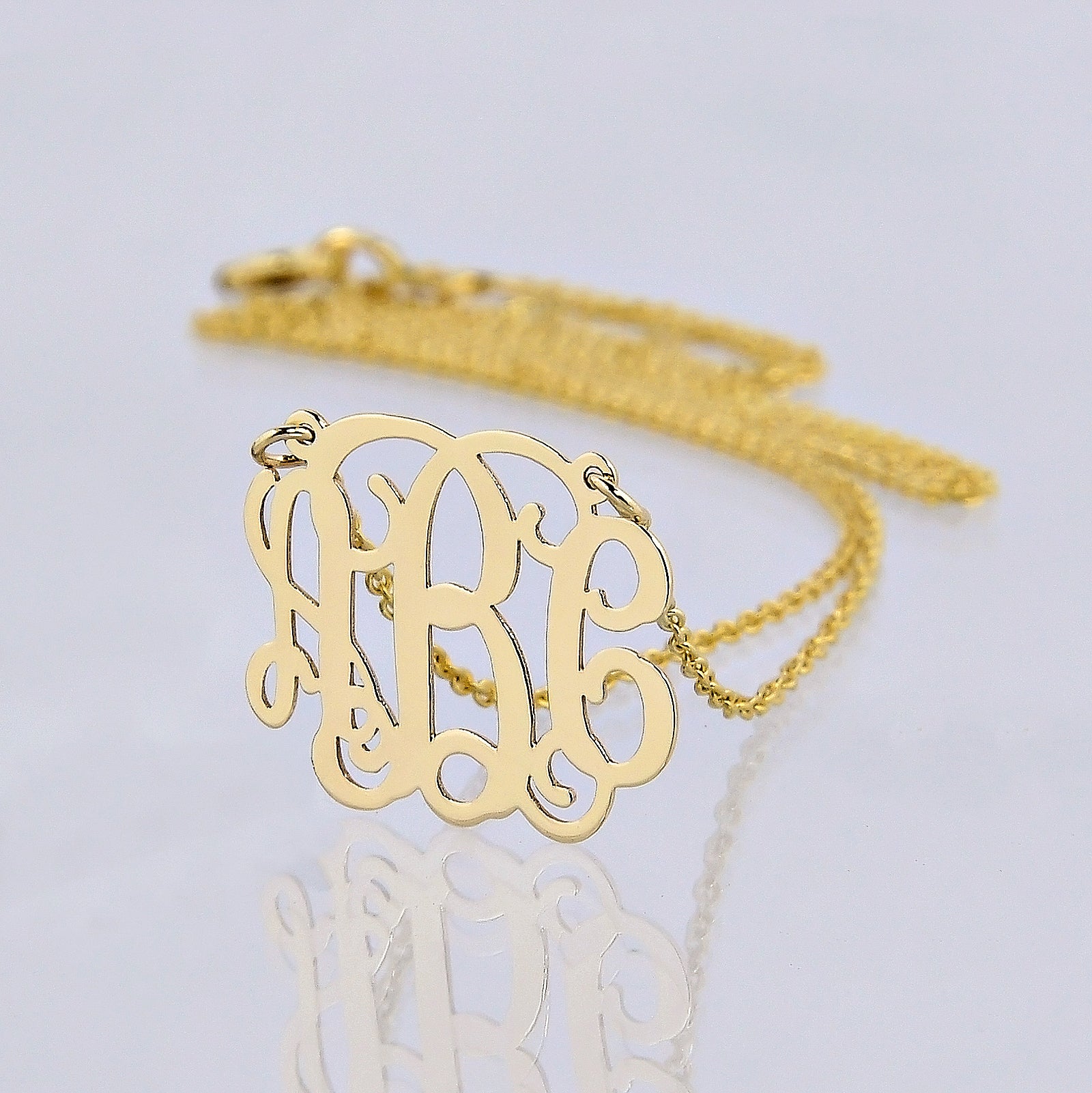 Extra Small 10k or 14k Solid Gold Mini 3 Initials Customized Monogram Necklace 0.6 Inch Personalized Fine Jewelry