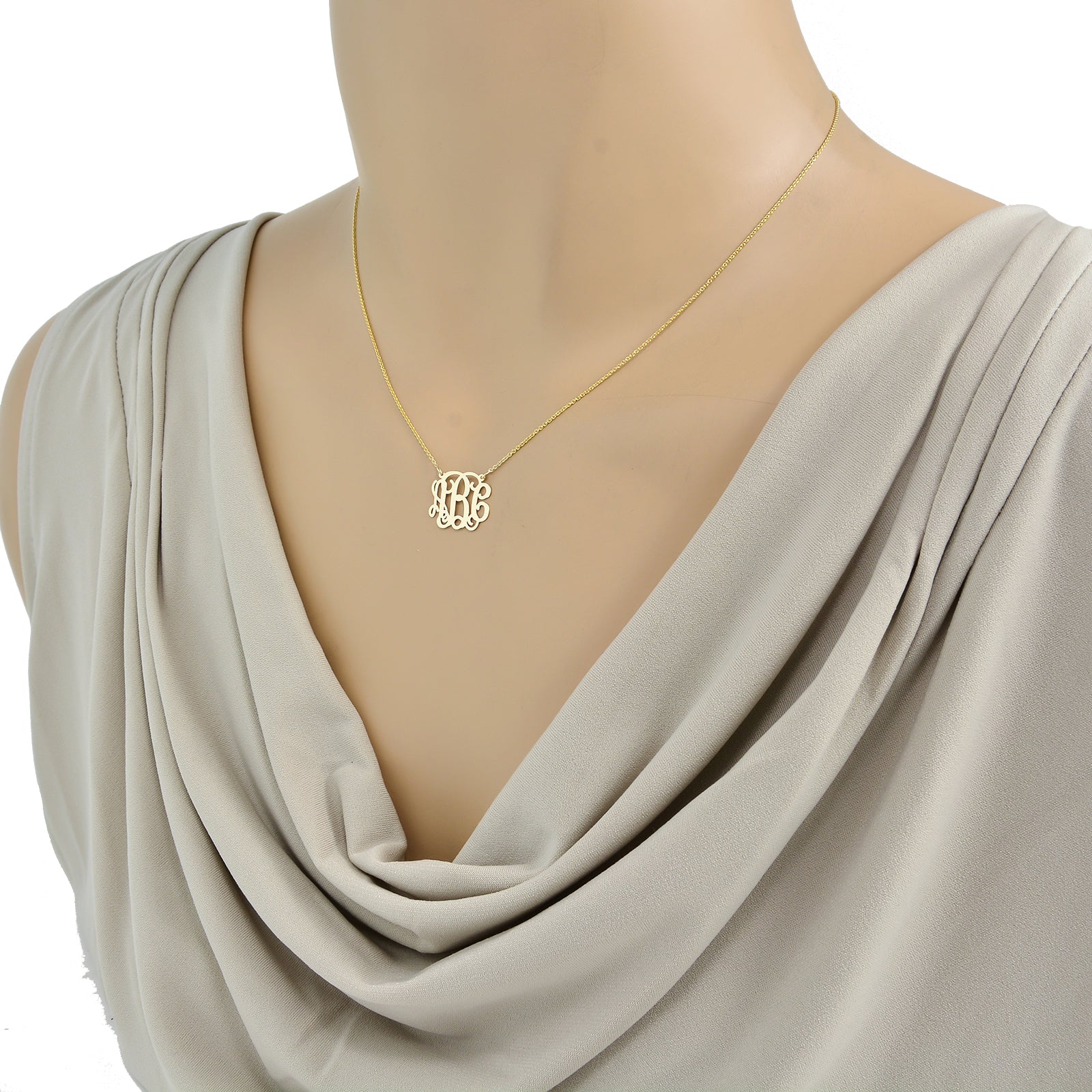 Extra Small 10k or 14k Solid Gold Mini 3 Initials Customized Monogram Necklace 0.6 Inch Personalized Fine Jewelry