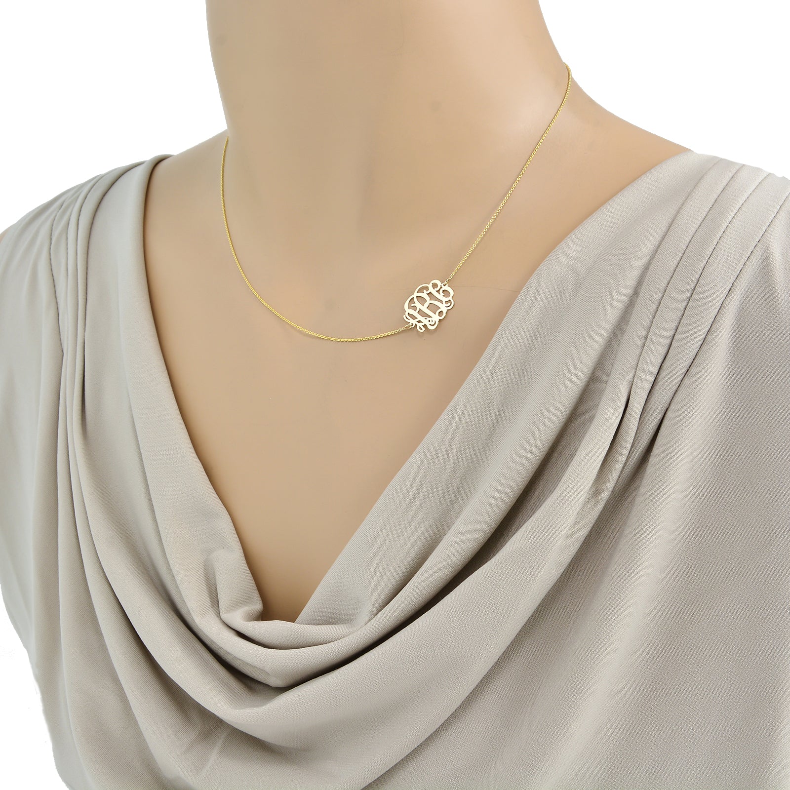 Extra Small 10k or 14k Solid Gold 3 Initials Monogram Mini Sideway Necklace 0.6 Inch Personalized Minimal Fine Jewelry GM29E