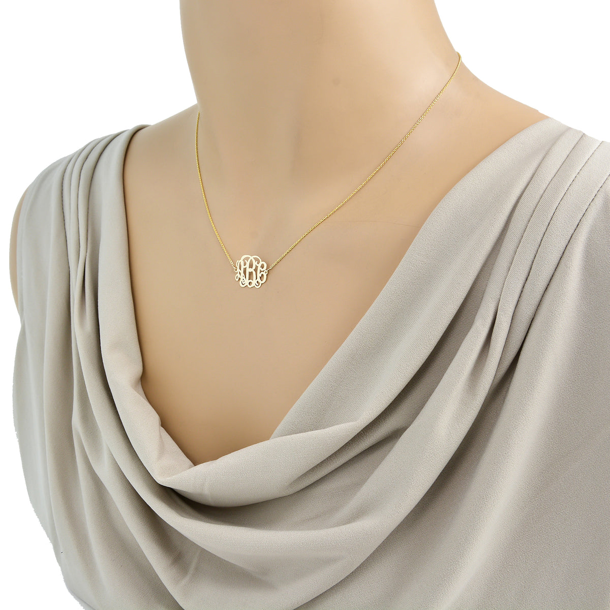 Extra Small 10kt or 14kt Solid Gold 3 Initials Monogram Mini Sideway Tiny Necklace 0.6 Inch Personalized Jewelry GM29E