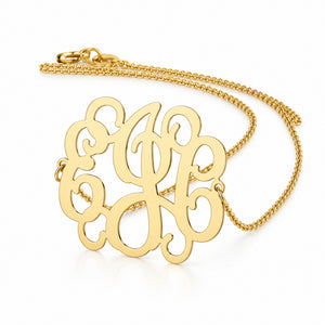 Solid 10K & 14K Gold 3-Initial Sideway Monogram Necklace (1 Inch)