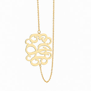 Solid 10K & 14K Gold 3-Initial Sideway Monogram Necklace (1 Inch)
