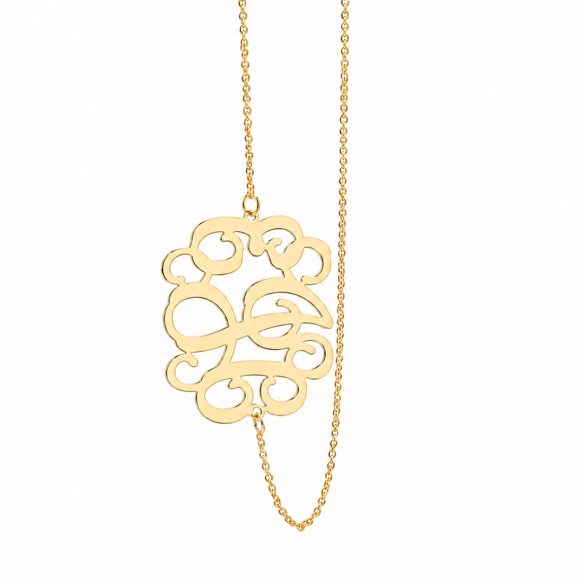 Solid 10K & 14K Gold 3-Initial Sideway Monogram Necklace (1 Inch)
