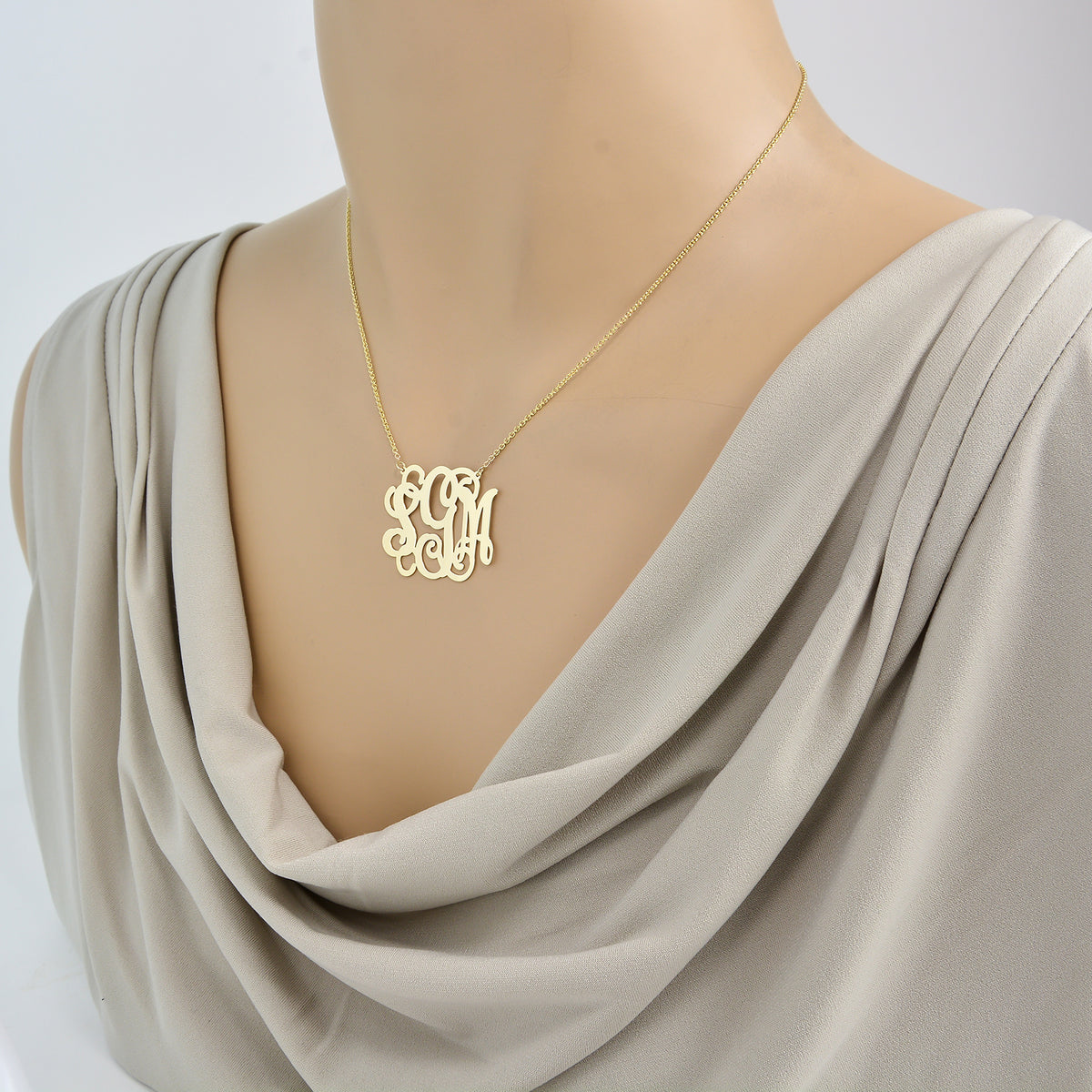 10k or 14k Solid Gold 3 Initials Personalized Monogram Necklace 1.25 Inch Customized Fine Jewelry