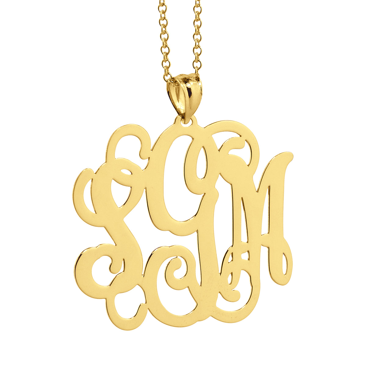 10k-14k Solid Gold 3 Initials Monogram Pendant 1 1-4 Inch GM_32