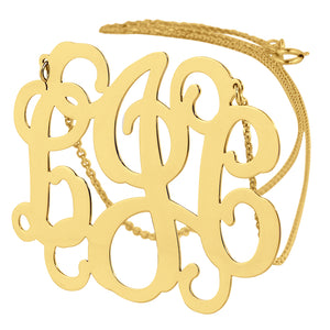 1.5-inch solid gold 3 initial monogram necklace in 10k yellow gold