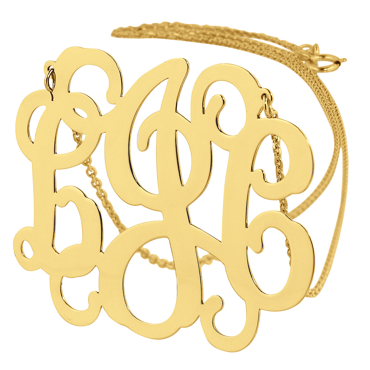 10k or 14k Solid Gold 3 Initials Personalized Monogram Necklace 1.5 Inch Customized Fine Jewelry
