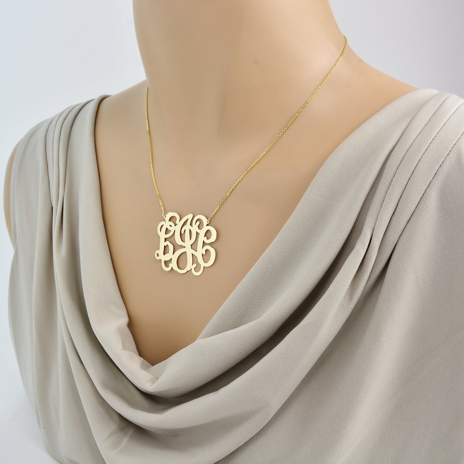 10k or 14k Solid Gold 3 Initials Personalized Monogram Necklace 1.5 Inch Customized Fine Jewelry