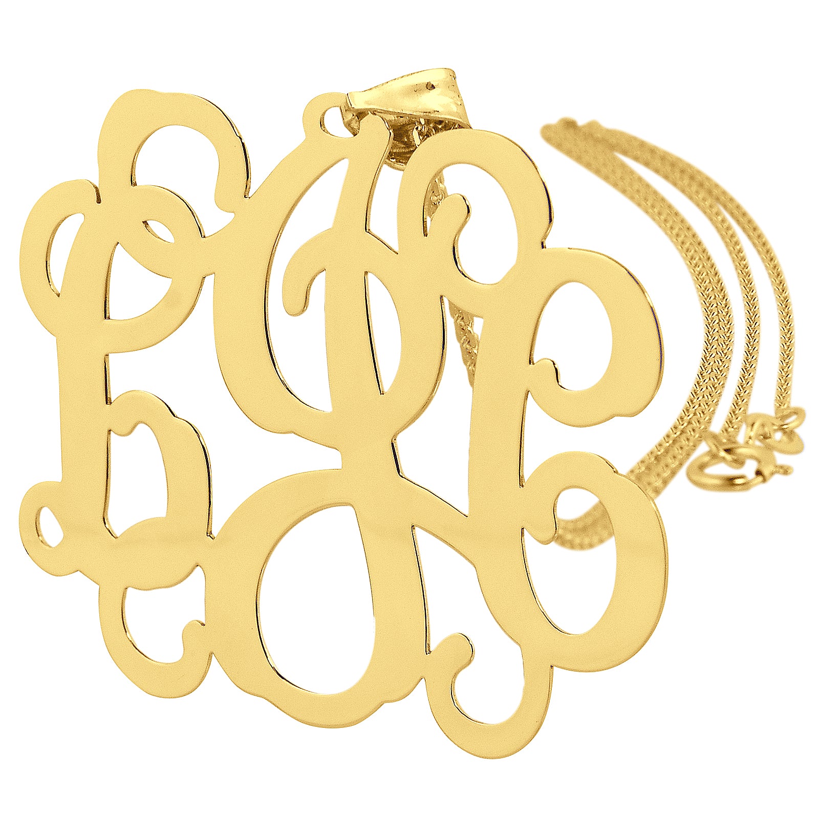 10k or 14k Solid Gold 3 Initials Personalized Monogram Pendant 1.25 Inch Customized Fine Jewelry