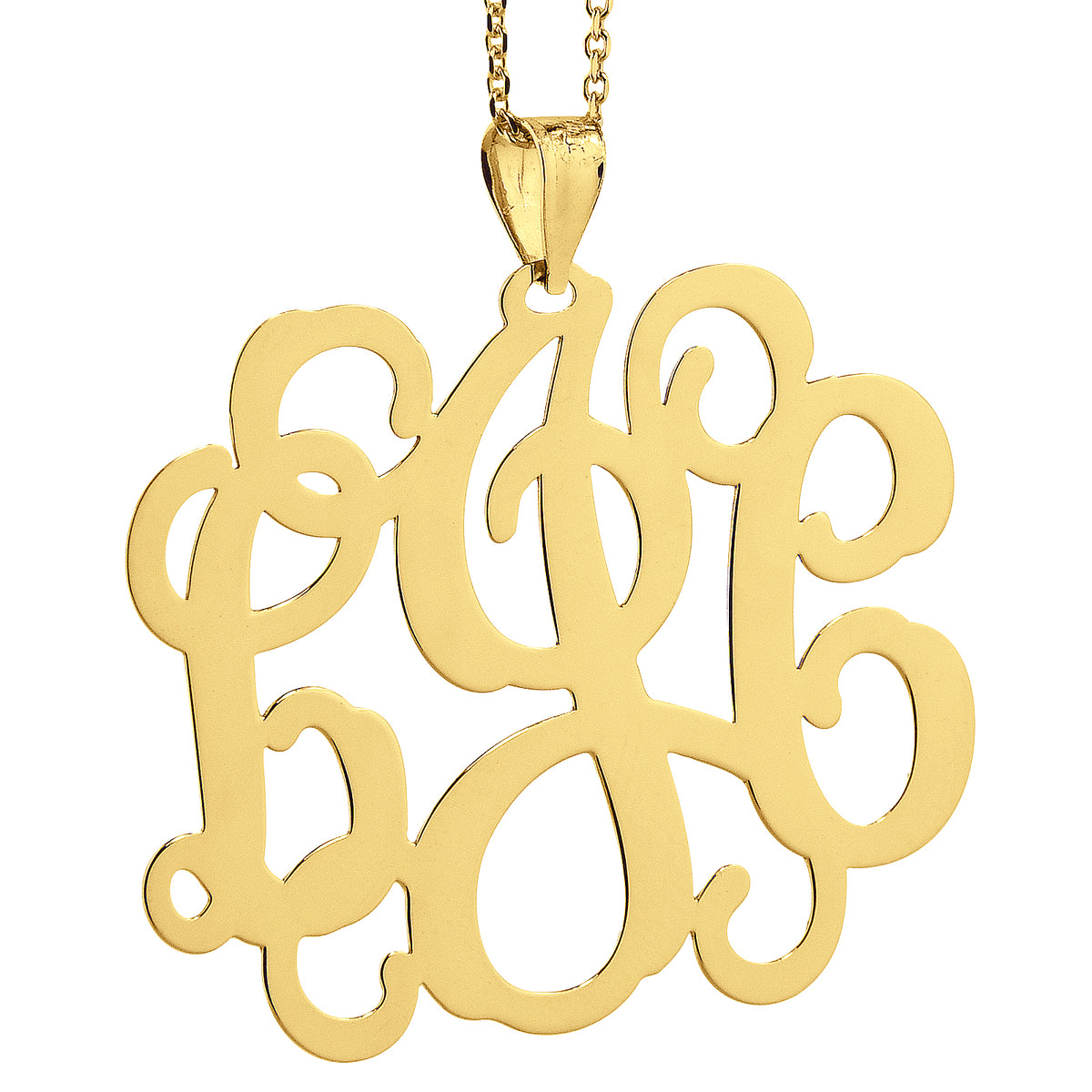 10k or 14k Solid Gold 3 Initials Personalized Monogram Pendant 1.25 Inch Customized Fine Jewelry