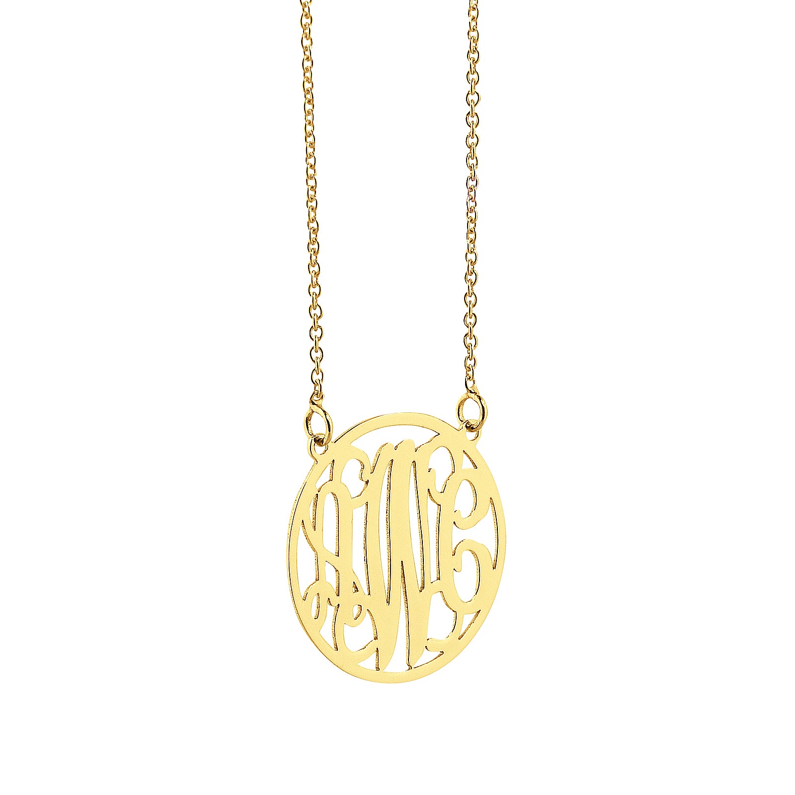 Small Solid 10k or 14k Gold 3 Initials Circle Monogram Necklace 5/8 inch Minimal Customized Fine Jewelry