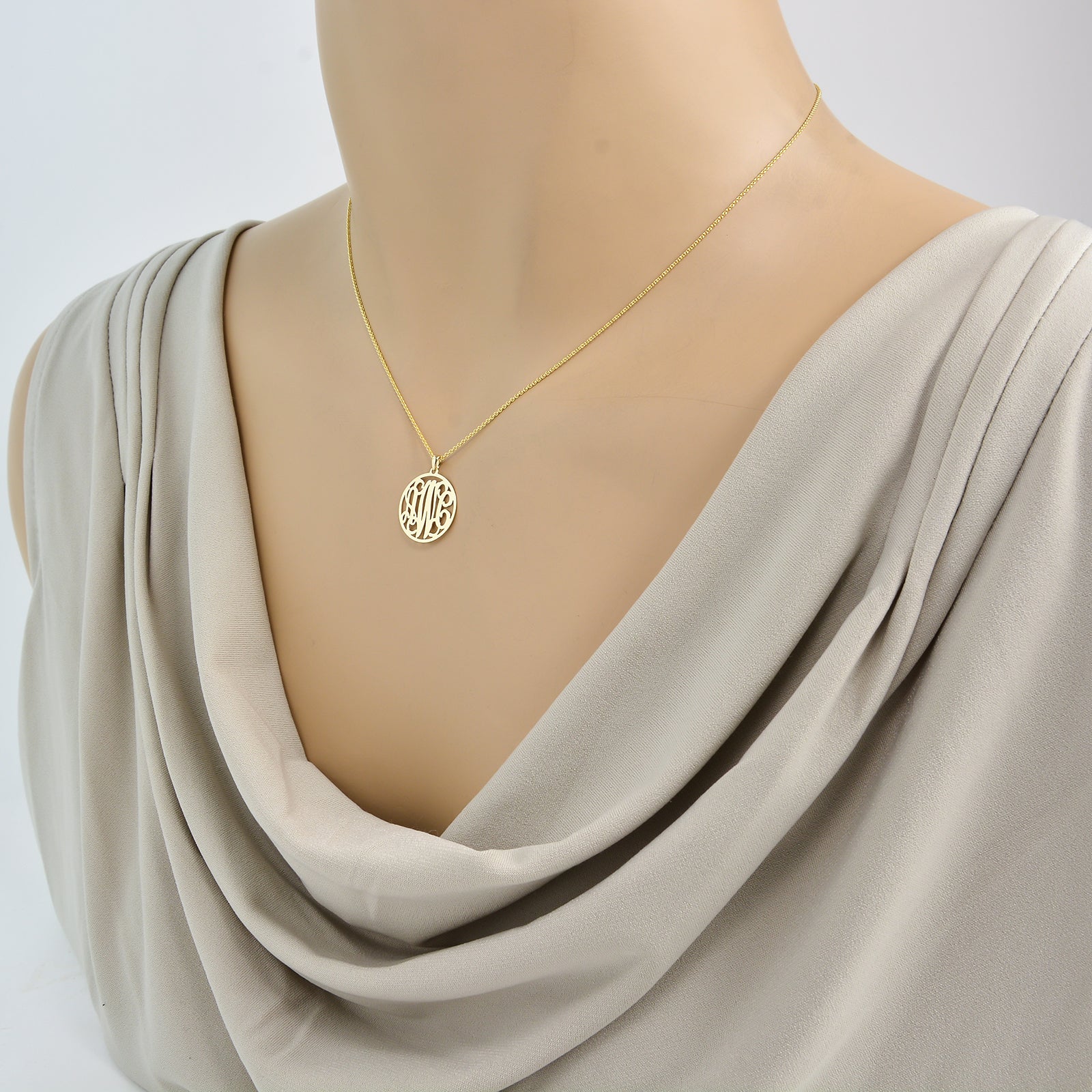 Small Solid 10k or 14k Gold 3 Initials Circle Monogram Pendant 5/8 inch Minimal Fine Jewelry