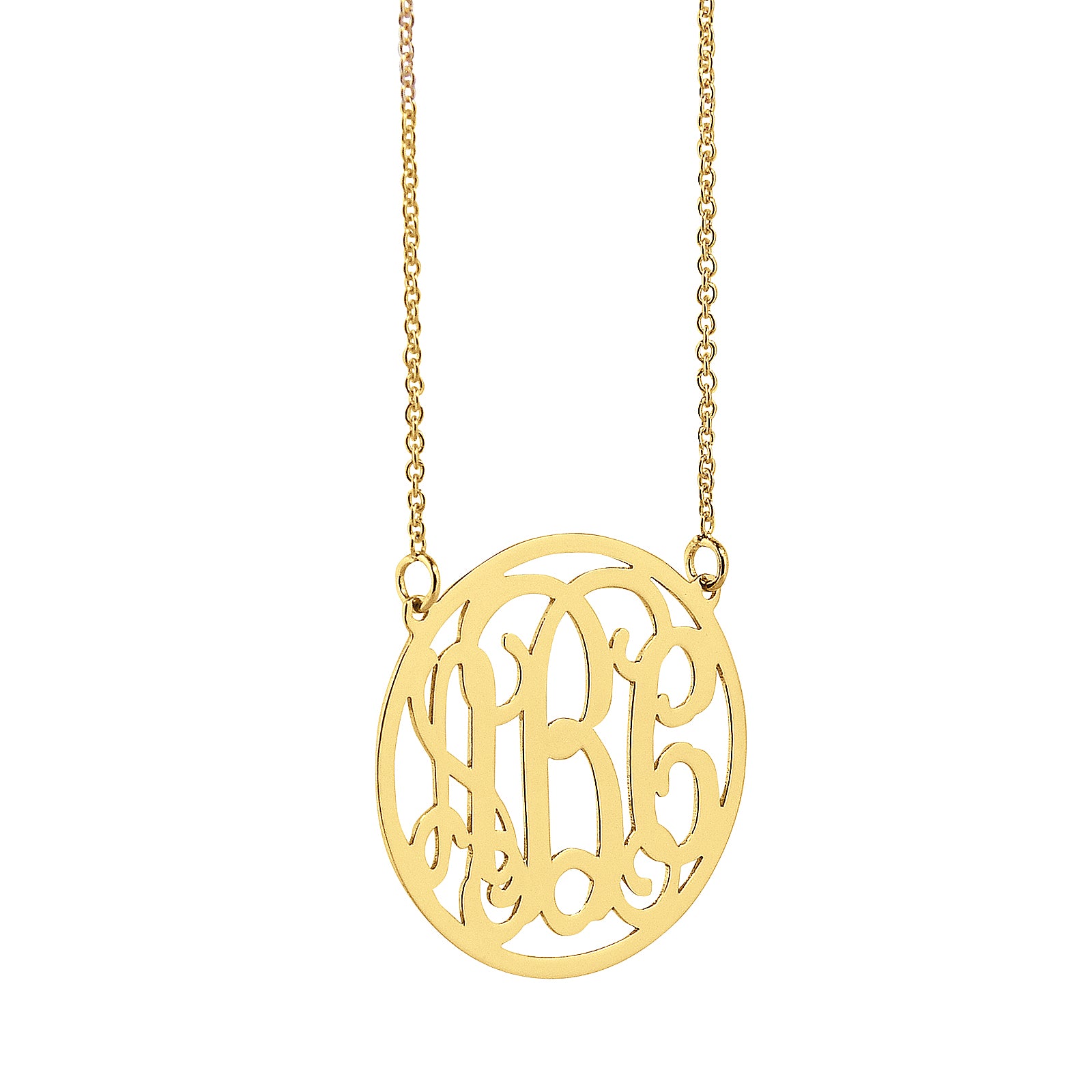 10k or 14k Solid Gold 3 Initials Circle Monogram Charm Necklace .75 inch Personalized Fine Jewelry