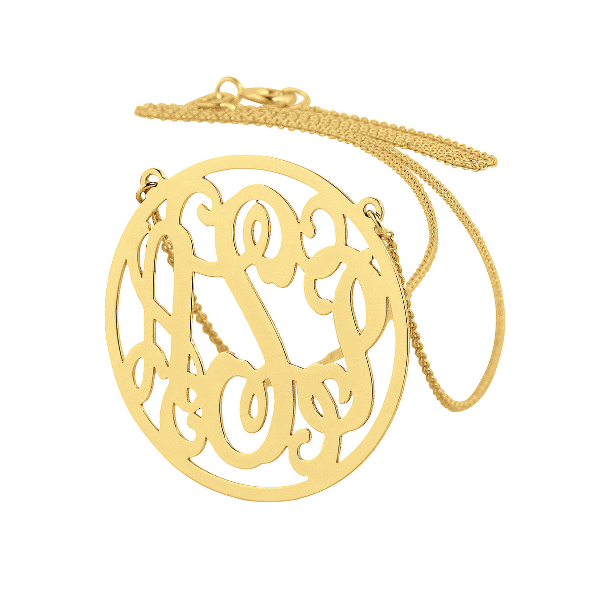 Solid 10k or 14k Gold 3 Initials Circle Monogram Necklace 1 Inch Personalized Fine Jewelry