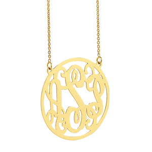 precision laser cut solid 14k gold personalized circle monogram pendant