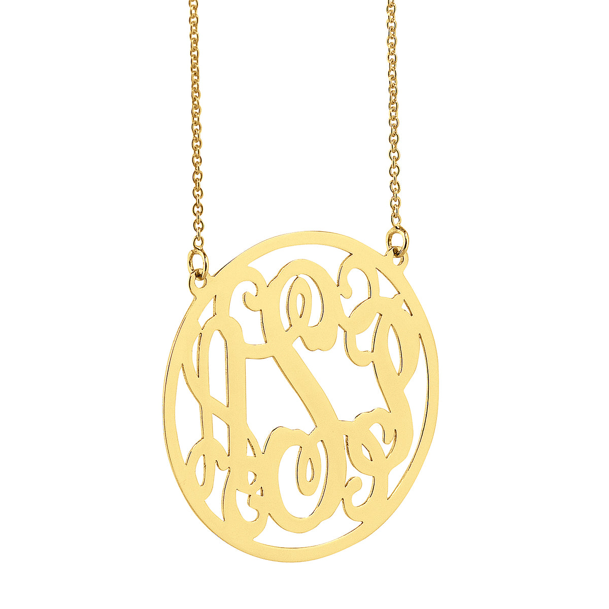 Solid 10k or 14k Gold 3 Initials Circle Monogram Necklace 1 Inch Personalized Fine Jewelry