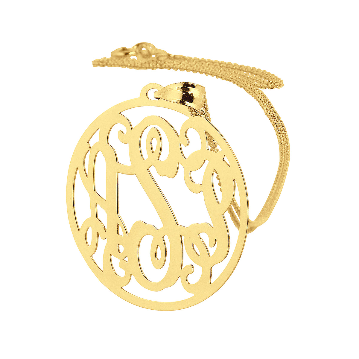 10k or 14k Solid Gold 3 Initials Circle Fancy Customized Monogram Pendant 1 inch Personalized Fine Jewelry