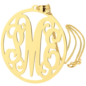 14k yellow gold 1.5 inch circle monogram pendant charm with three initials