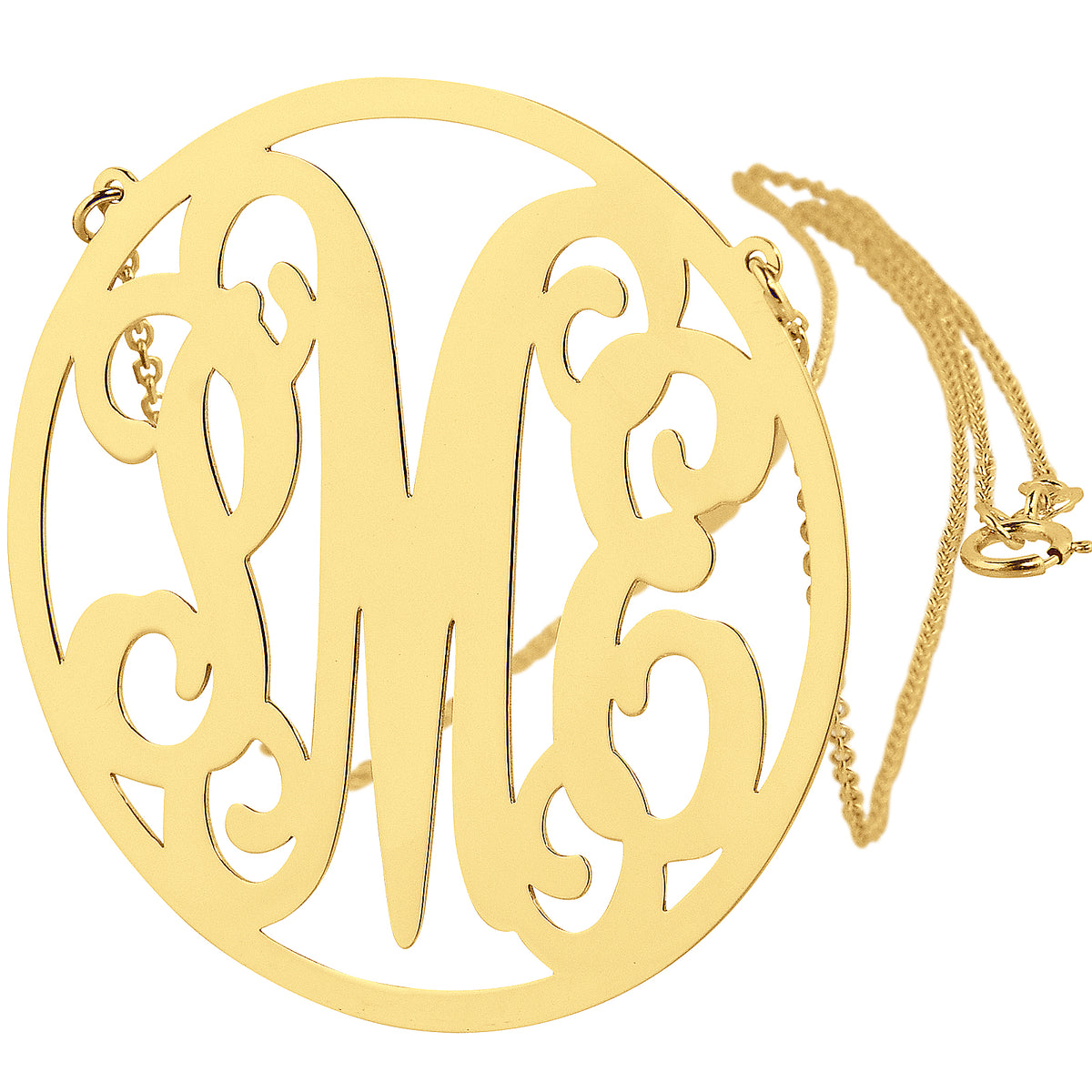 10k or 14k Gold Large 3 Initials 1.5 Inches Circle Monogram Necklace Customized Fine Jewelry GM44C
