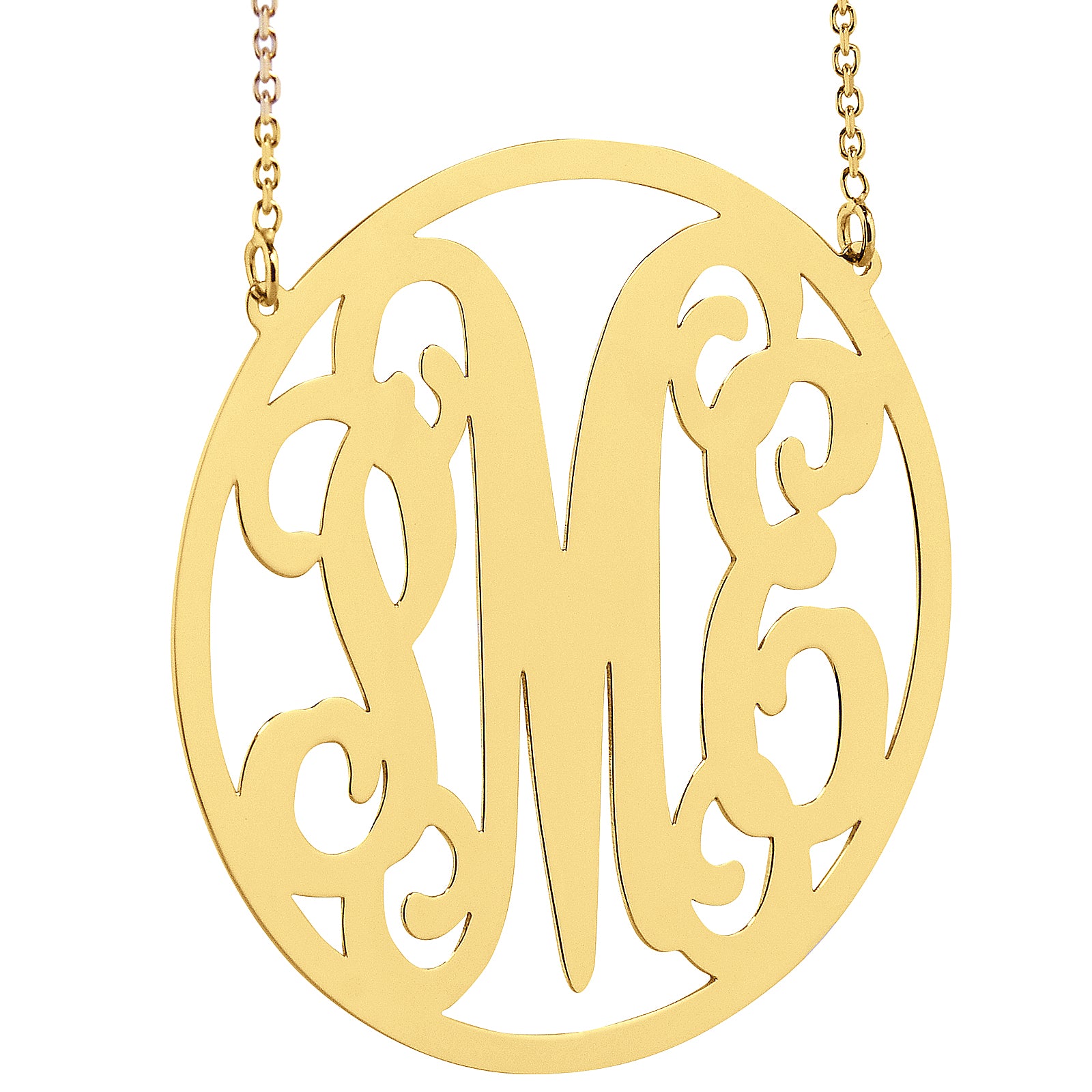 10k or 14k Gold Large 3 Initials 1.5 Inches Circle Monogram Necklace Customized Fine Jewelry GM44C