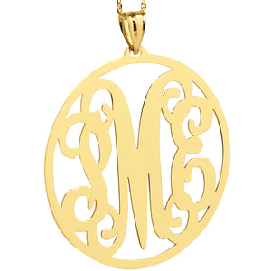 large 1.5 inch solid gold circle monogram pendant