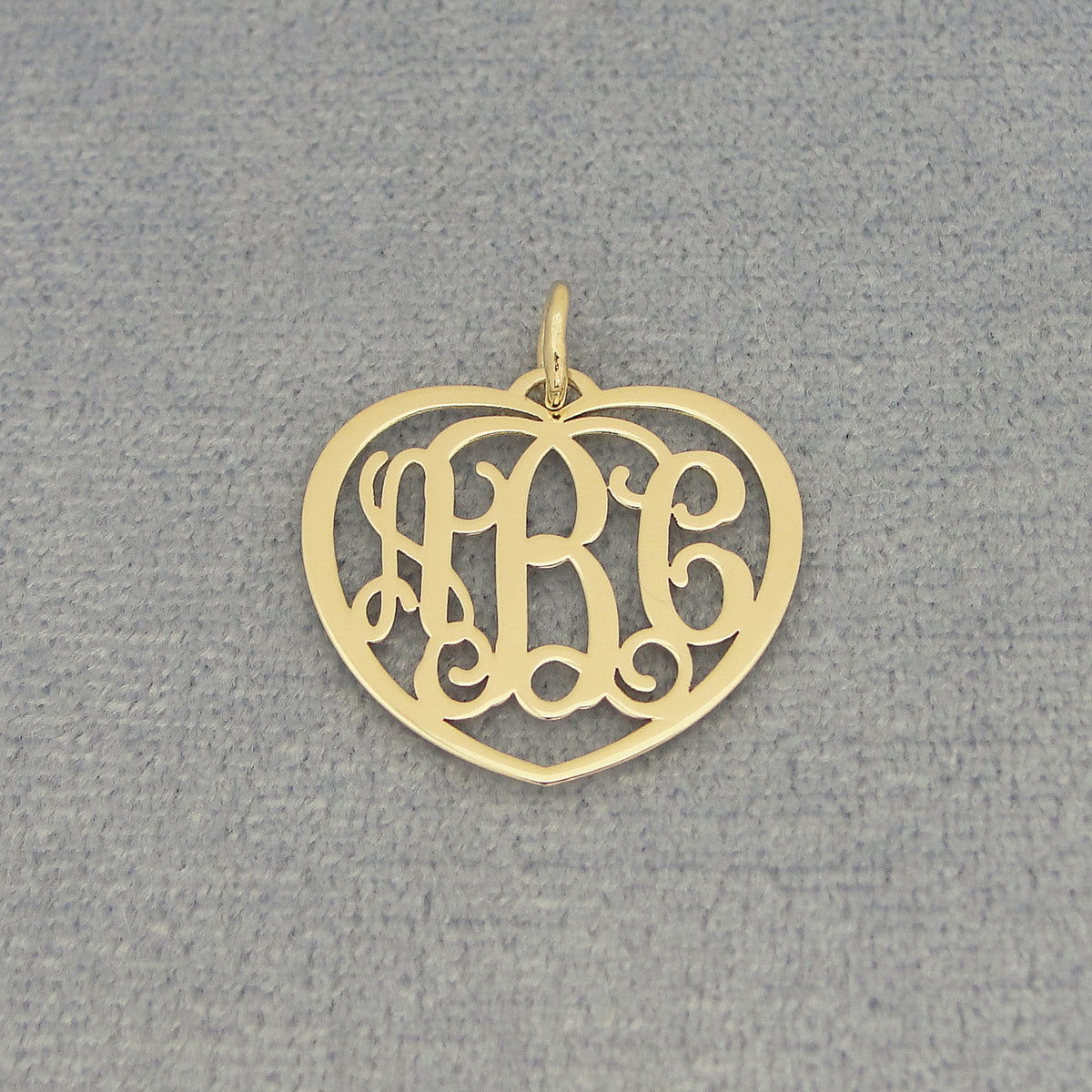 Small 10k or 14k Gold 3 Initials Heart Monogram Pendant Charm 0.75 Inch Wide Fine Jewelry GM51
