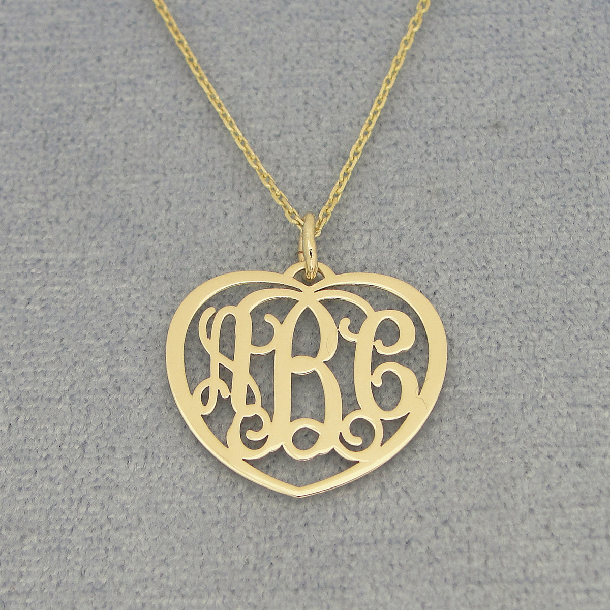 Small 10k or 14k Gold 3 Initials Heart Monogram Pendant Charm 0.75 Inch Wide Fine Jewelry GM51
