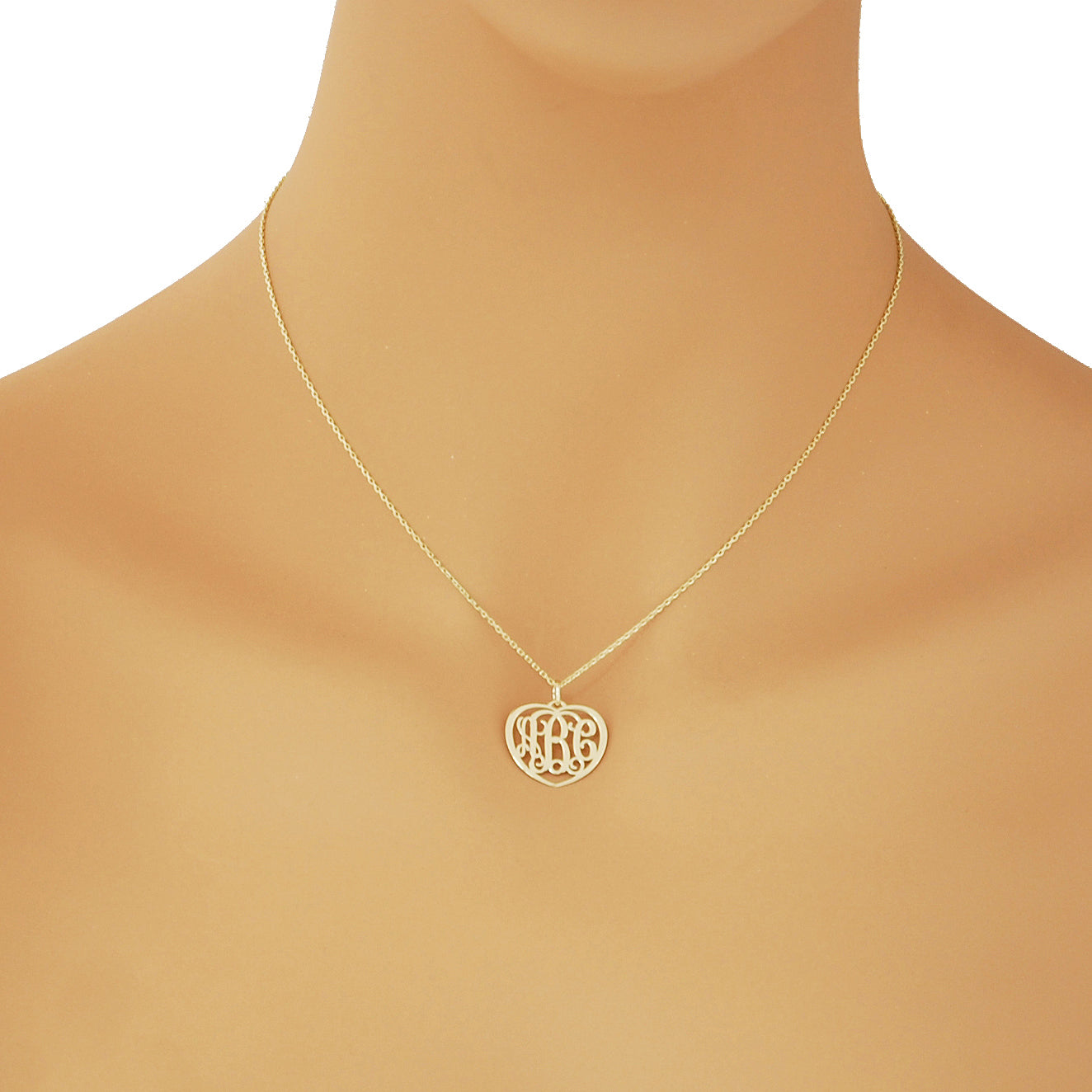 Small 10k or 14k Gold 3 Initials Heart Monogram Pendant Charm 0.75 Inch Wide Fine Jewelry