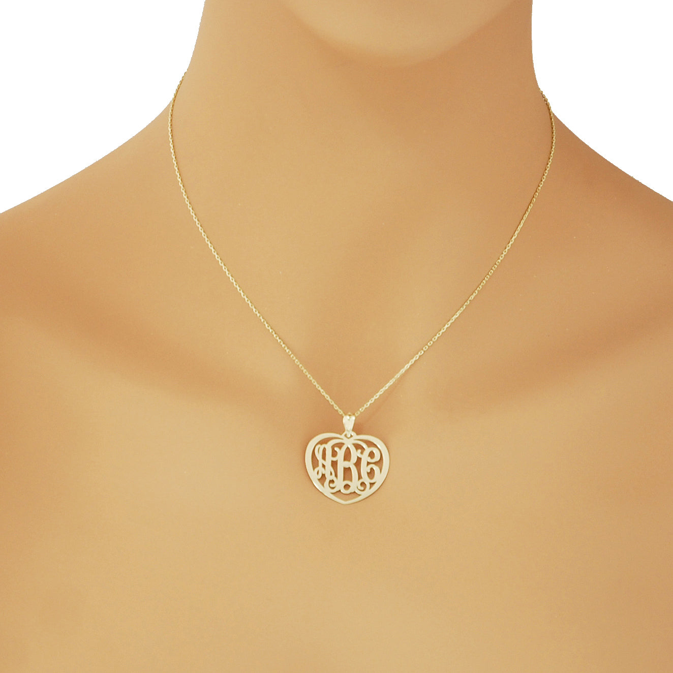 10k or 14k Solid Gold 3 Initials Heart Monogram Pendant 1 Inch Personalized Fine Jewelry