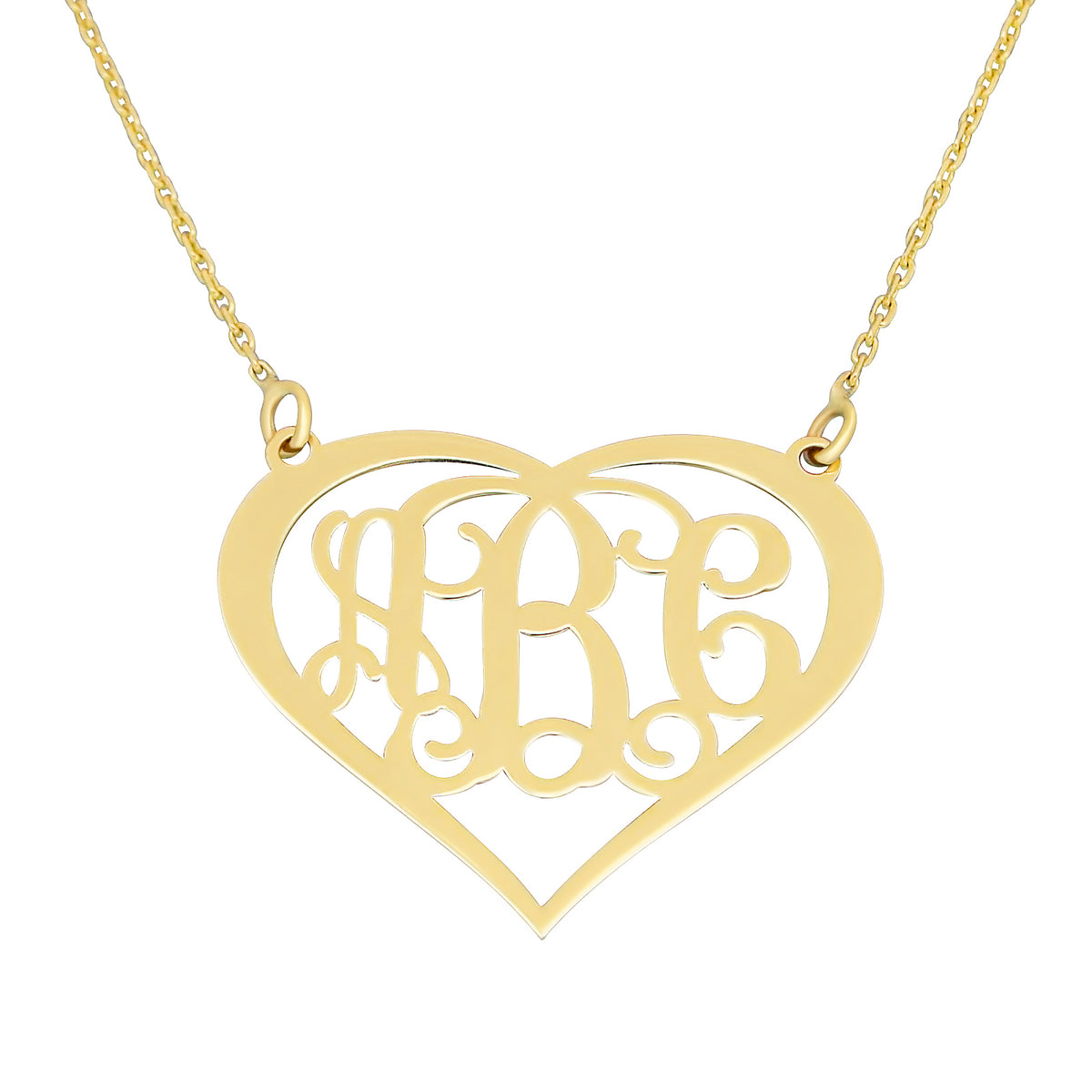 Solid 10k or 14k Gold 3 Initials Heart Personalized Monogram Necklace 1 inch Customized Fine Jewelry
