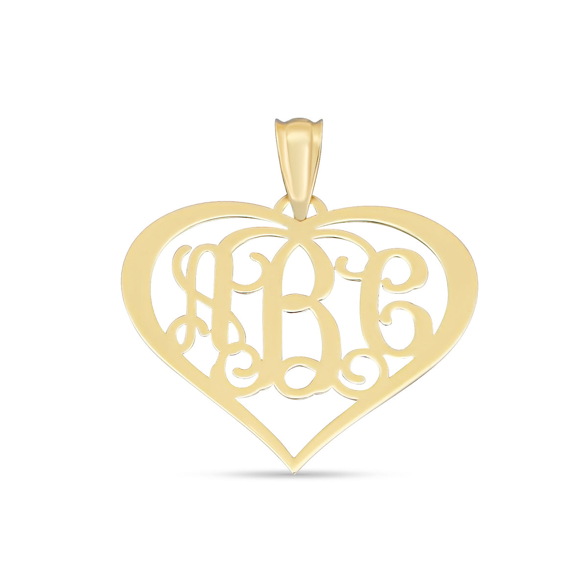 Solid 10k or 14k Gold 3 Initials Heart Customized Monogram Pendant 1 inch Personalized Fine Jewelry