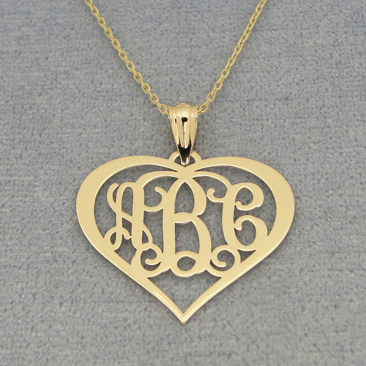 Solid 10k or 14k Gold 3 Initials Heart Customized Monogram Pendant 1 inch Personalized Fine Jewelry