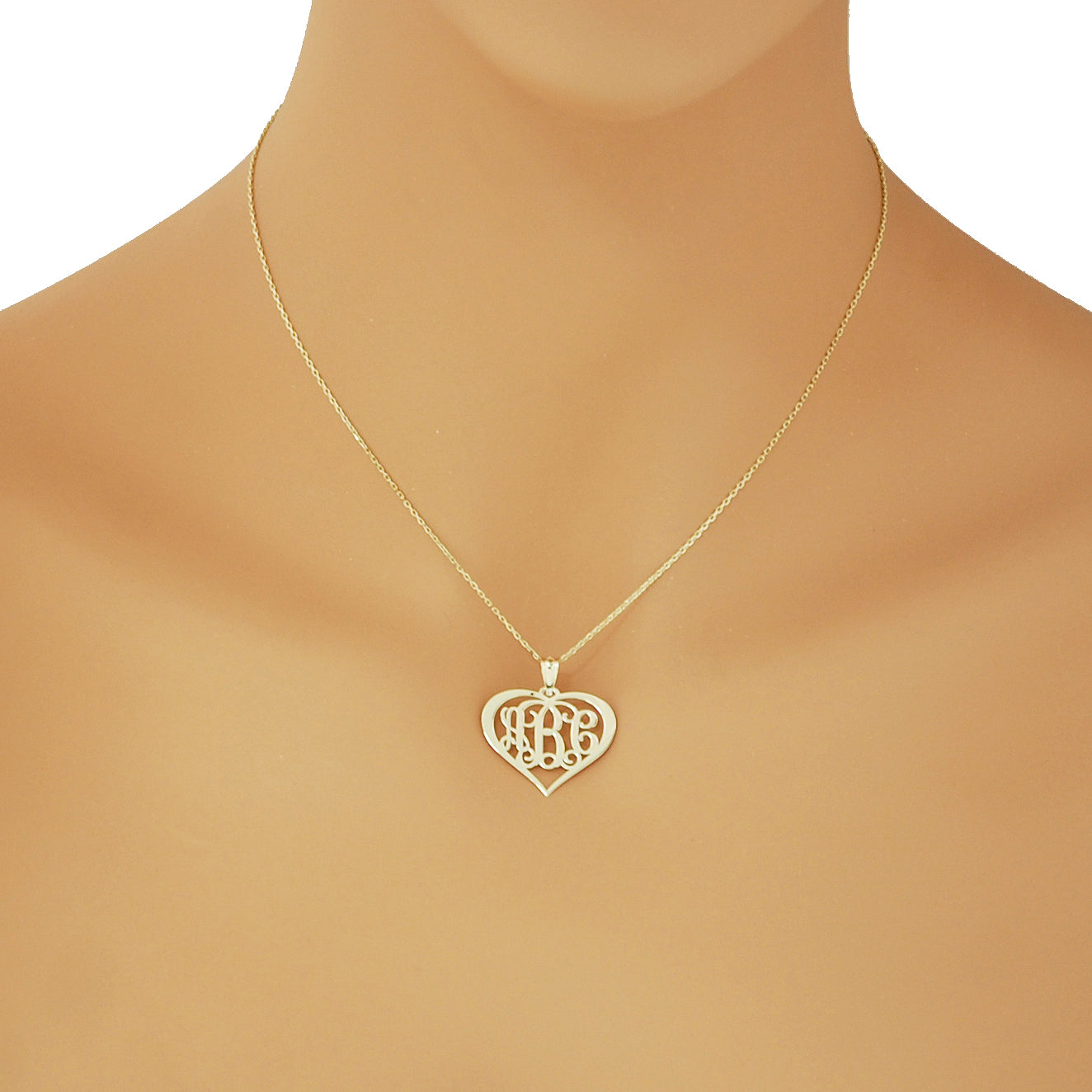 Solid 10k or 14k Gold 3 Initials Heart Customized Monogram Pendant 1 inch Personalized Fine Jewelry