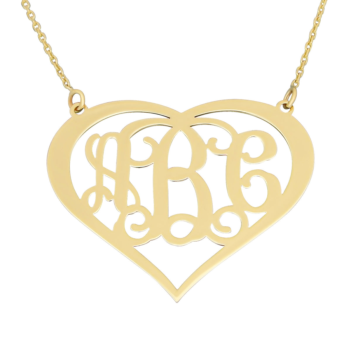 Solid 10k or 14k Gold 3 Initials Customized Heart Monogram Necklace 1.25 inch Personalized Fine Jewelry