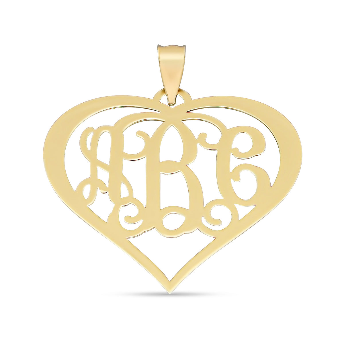 Solid 10k or 14k Gold 3 Initials Heart Customized Monogram Pendant 1.25 Inch Personalized Fine Jewelry
