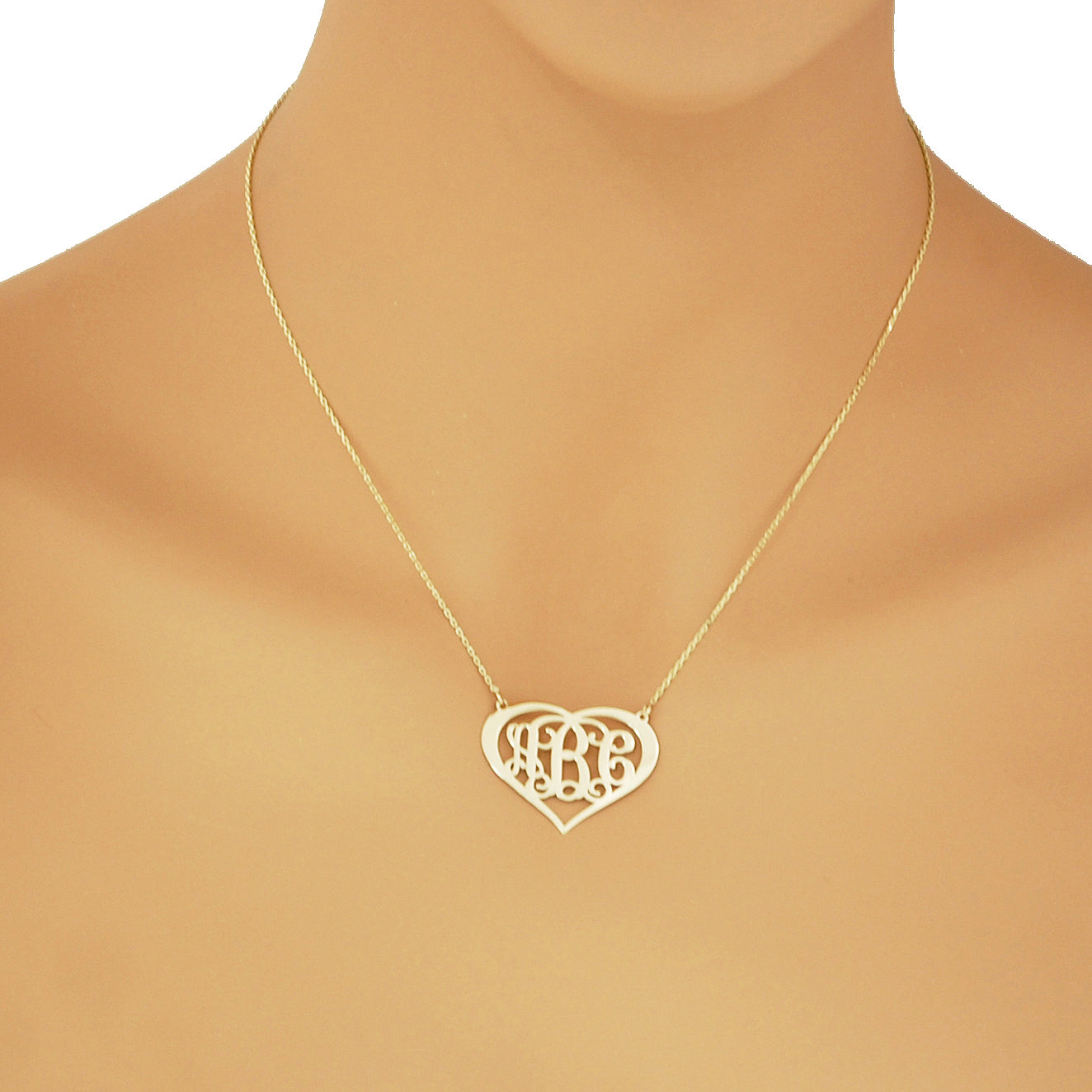 Solid 10k or 14k Gold 3 Initials Customized Heart Monogram Necklace 1.25 inch Personalized Fine Jewelry