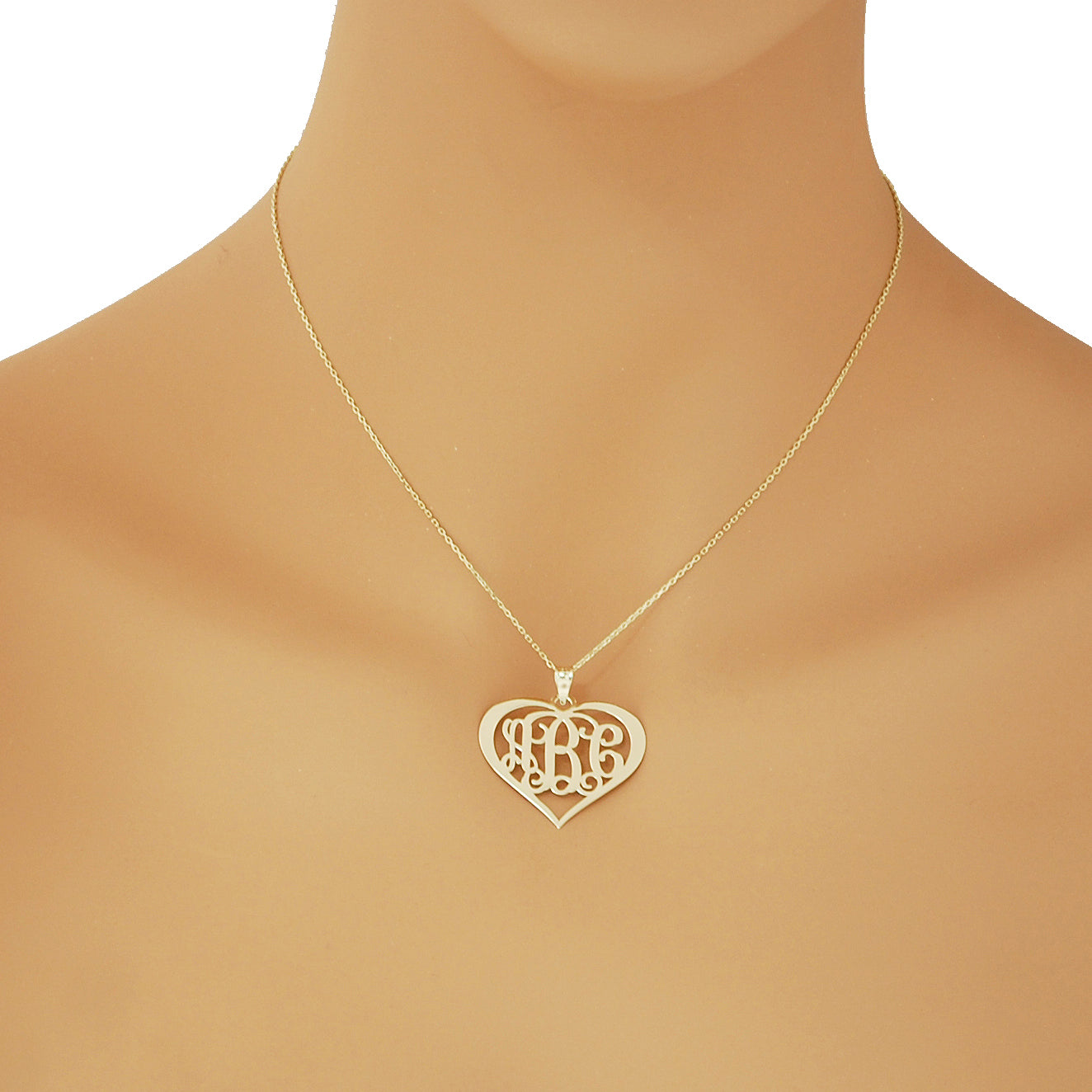 Solid 10k or 14k Gold 3 Initials Heart Customized Monogram Pendant 1.25 Inch Personalized Fine Jewelry
