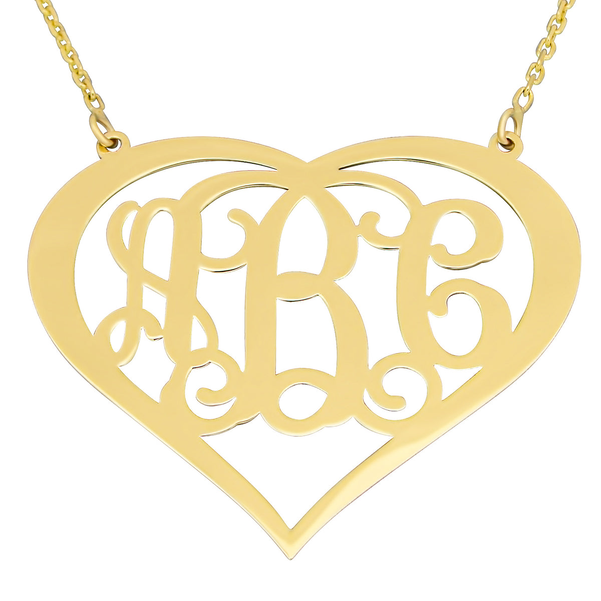 10k or 14k Solid Gold 3 Initials Heart Monogram Necklace 1.25 Inch Customized Jewelry