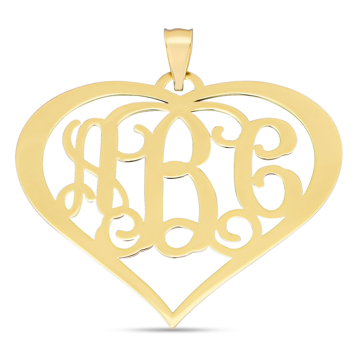 10k or 14k Solid Gold 3 Initials Heart Personalized Monogram Pendant 1.5 Inch Customized Fine Jewelry