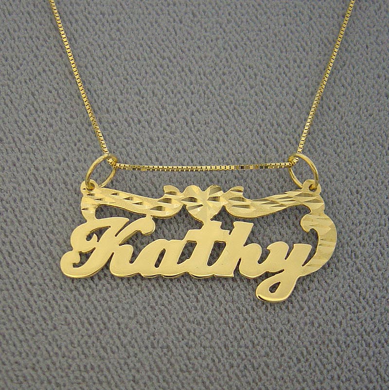 14k or 10k Junior Size Solid Gold Personalized Name Pendant Charm Diamond Cuts Heart BP04