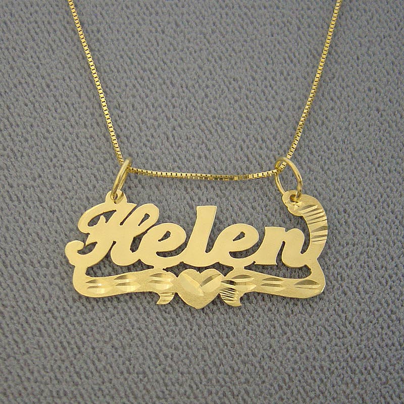 Junior Size 14k or 10k Solid Gold Personalized Name Pendant Diamond Cuts Heart Jewelry BP05