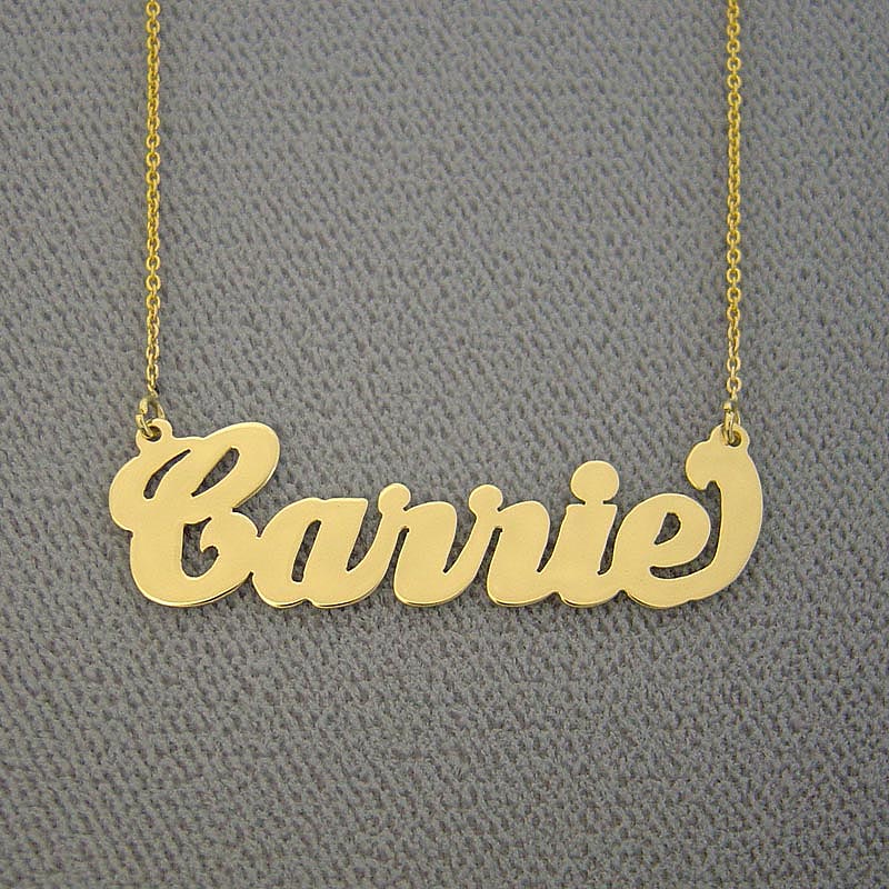 Solid 10k or 14k Gold Personalized Cursive Carrie Name Necklace Custom Made Fine Jewelry NN11