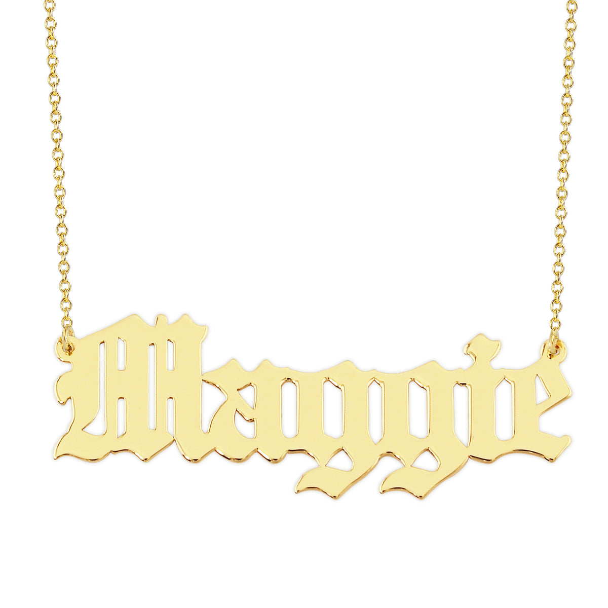 Personalized 10k or 14k  Solid Gold Old English Font Gothic Name Necklace Fine Jewelry