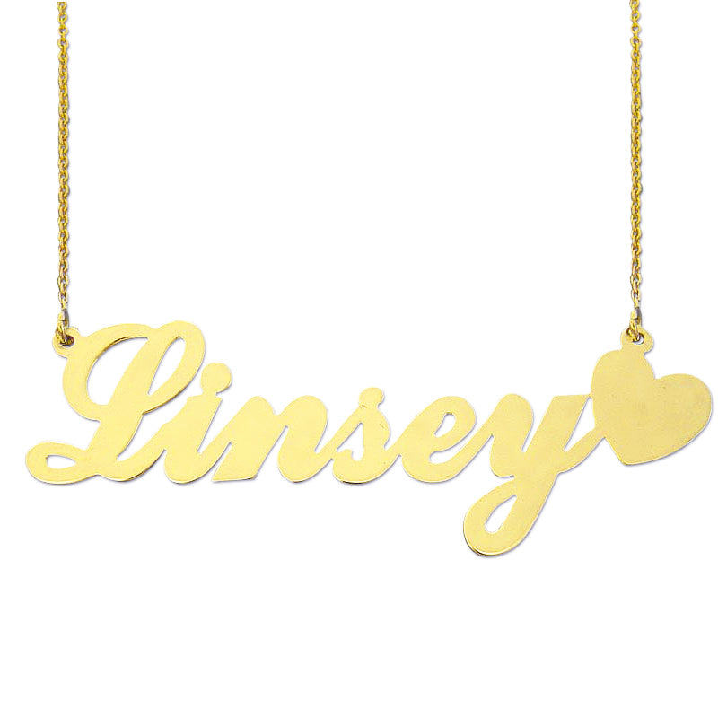 Personalized 10k or 14k Solid Gold Name Necklace with Heart Customized Fine Jewelry NN30