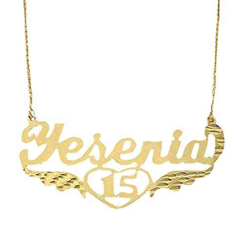 Personalized 10k or 14k Solid Gold Quinceañera Sweet 15 or 16 Name Necklace Jewelry NN40