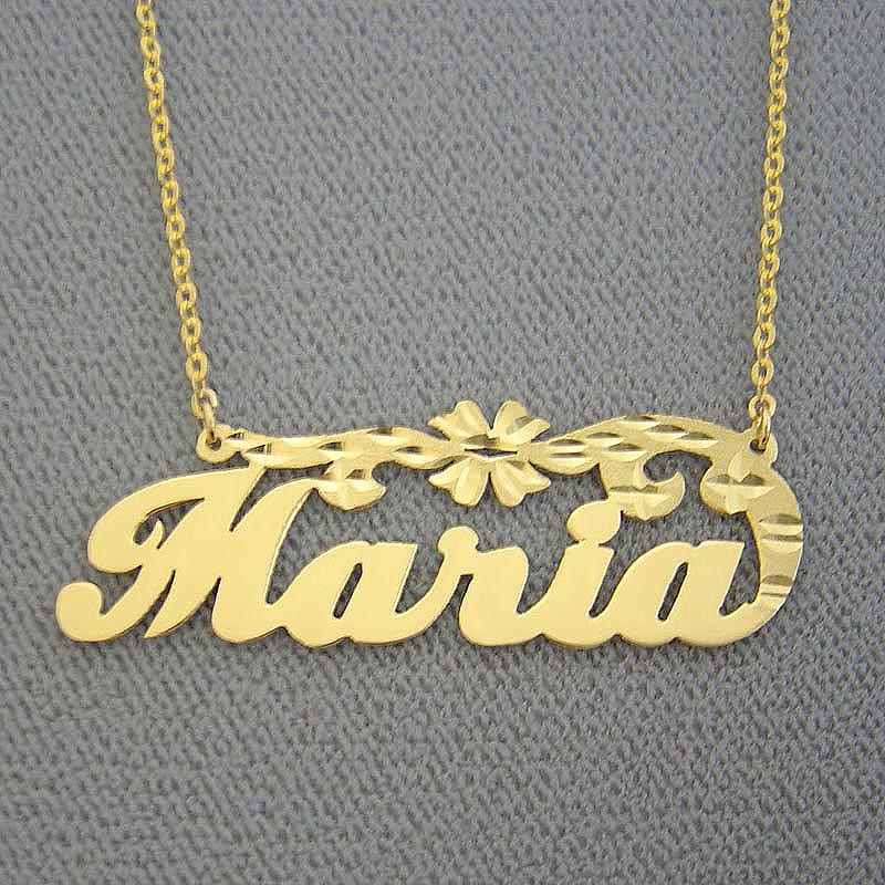 Personalized 10k or 14k Solid Gold Name Diamond Cuts Flower Design Necklace Jewelry NN41