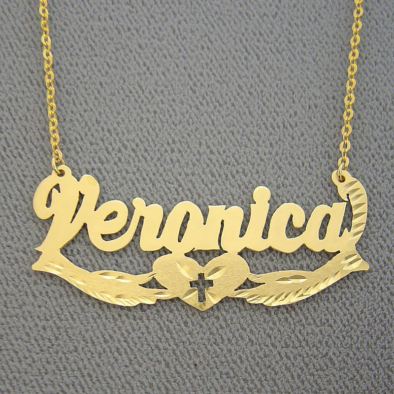 Solid 14k or 10k Gold Personalized Jewelry Diamond Cuts Praying Hands Name Necklace NN44